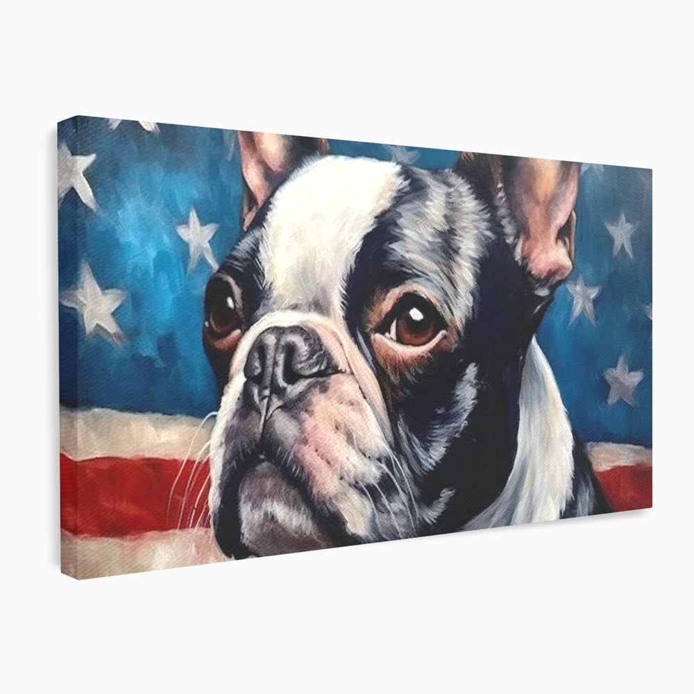 Tablou canvas cu tablou pictura caine boston terrier, fara rama, pe sasiu de lemn